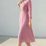 Zinora Women Pink Embroidered A-Line Midi Dress