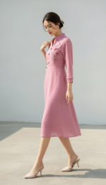 Zinora Women Pink Embroidered A-Line Midi Dress