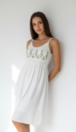 Zinora Women White Embroidered Cotton Summer Dress