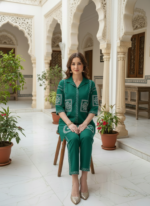 Zinora Red Embroidered Kurti Pant Co-ord Set for Women - Image 13