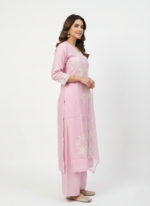 Zinora Women Pink Embroidered Kurti Pant Set with Dupatta - Image 6