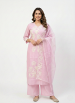Zinora Women Pink Embroidered Kurti Pant Set with Dupatta - Image 7