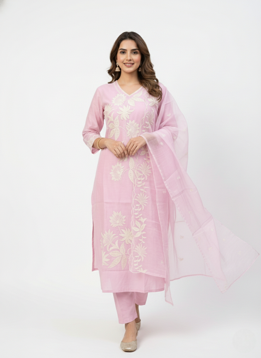 Gemini_Generated_Image_ps9kiips9kiips9k-Photoroom Zinora Women Pink Embroidered Kurti Pant Set with Dupatta - Image 1