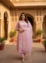 Zinora Women Pink Embroidered Kurti Pant Set with Dupatta - Image 4