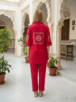 Zinora Red Embroidered Kurti Pant Co-ord Set for Women - Image 2