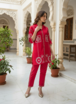 Zinora Red Embroidered Kurti Pant Co-ord Set for Women