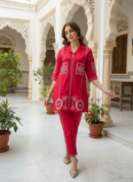 Zinora Red Embroidered Kurti Pant Co-ord Set for Women - Image 4