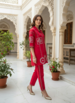 Zinora Red Embroidered Kurti Pant Co-ord Set for Women - Image 7