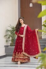 Premium Designer Gown with Dupatta | Zari Embroidery Party Wear – Zinora - Image 3