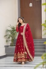 Premium Designer Gown with Dupatta | Zari Embroidery Party Wear – Zinora - Image 5