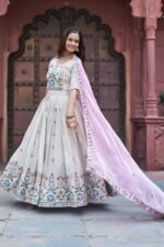 ZINORA Festival Embroidered Tissue Silk Lehenga Choli Set with Dupatta