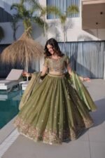 Olive Green Embroidered Lehenga Choli with Dupatta – Heavy Sequence Work Festival Wear - Image 8