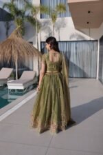 Olive Green Embroidered Lehenga Choli with Dupatta – Heavy Sequence Work Festival Wear - Image 7