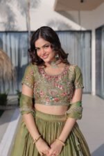 Olive Green Embroidered Lehenga Choli with Dupatta – Heavy Sequence Work Festival Wear