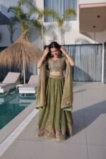 Olive Green Embroidered Lehenga Choli with Dupatta – Heavy Sequence Work Festival Wear - Image 6