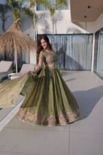 Olive Green Embroidered Lehenga Choli with Dupatta – Heavy Sequence Work Festival Wear - Image 5