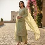 Zinora Women Olive Green Embroidered Kurta Palazzo Set with Dupatta | Festive Ethnic Suit