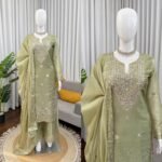 Zinora Women Olive Green Embroidered Kurta Palazzo Set with Dupatta | Festive Ethnic Suit - Image 6