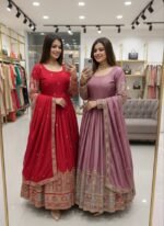 Premium Designer Red Gown Pant Dupatta Set – Fully Stitched Party Wear - Image 7