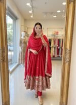 Premium Designer Red Gown Pant Dupatta Set – Fully Stitched Party Wear - Image 5