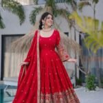 Premium Designer Red Gown Pant Dupatta Set – Fully Stitched Party Wear