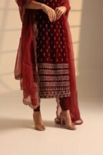 ZINORA Women Maroon Embroidered Kurta Set – Festive & Party Wear Ethnic Outfit - Image 3