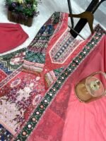 Zinora Women’s 3 Piece Fancy Printed A-Line Kurti Set with Palazzo & Dupatta - Image 4