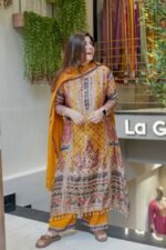 Zinora Women’s 3 Piece Fancy Printed A-Line Kurti Set with Palazzo & Dupatta - Image 6