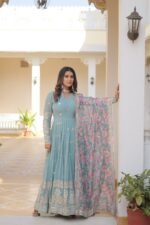 Zinora™ Premium Designer Gown with Floral Dupatta – Wedding & Festive Wear - Image 7