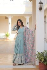 Zinora™ Premium Designer Gown with Floral Dupatta – Wedding & Festive Wear - Image 5
