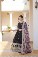 Zinora™ Premium Designer Gown with Floral Dupatta – Wedding & Festive Wear - Image 13