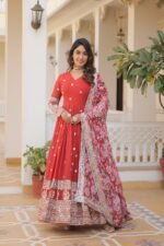 Zinora™ Premium Designer Gown with Floral Dupatta – Wedding & Festive Wear - Image 10