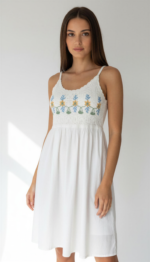 Zinora Women White Embroidered Cotton Summer Dress - Image 3