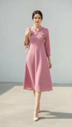 Zinora Women Pink Embroidered A-Line Midi Dress - Image 3