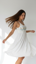 Zinora Women White Embroidered Cotton Summer Dress - Image 2