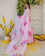 Zinora Ruffle Lehenga Saree for Women – Faux Georgette Digital Print | Ready to Wear Party & Festive Saree - Image 3
