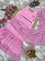 Zinora Ruffle Lehenga Saree for Women – Faux Georgette Digital Print | Ready to Wear Party & Festive Saree - Image 4