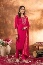 Zinora Marina Silk Kurta Set for Women – Embroidered Festive Wear with Dupatta