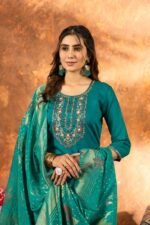 Zinora Marina Silk Kurta Set for Women – Embroidered Festive Wear with Dupatta - Image 9