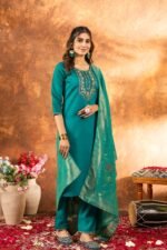Zinora Marina Silk Kurta Set for Women – Embroidered Festive Wear with Dupatta - Image 10
