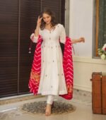 Zinora Payal Anarkali Suit Set for Women – Flared Chanderi Silk Kurti with Dupatta - Image 3