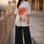 White Printed Rayon Top Palazzo Set for Women | Stylish Casual Wear