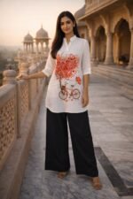 White Printed Rayon Top Palazzo Set for Women | Stylish Casual Wear