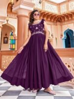 Zinora Designer Embroidered Gown for Women – Faux Blooming Fabric | Zari Sequins Party Wear Gown - Image 8