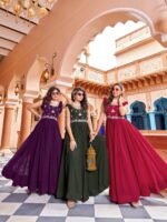 Zinora Designer Embroidered Gown for Women – Faux Blooming Fabric | Zari Sequins Party Wear Gown - Image 10