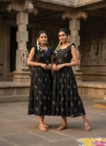 Zinora Black Floral Embroidered Gown for Women – Cotton Fabric | Casual & Festive Wear Long Dress - Image 5