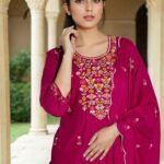 Zinora Heavy Roman Fabric Suit Set for Women – Embroidered Kurta with Chanderi Dupatta