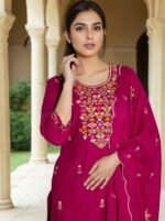 Zinora Heavy Roman Fabric Suit Set for Women – Embroidered Kurta with Chanderi Dupatta