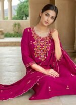 Zinora Heavy Roman Fabric Suit Set for Women – Embroidered Kurta with Chanderi Dupatta - Image 2
