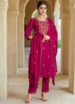 Zinora Heavy Roman Fabric Suit Set for Women – Embroidered Kurta with Chanderi Dupatta - Image 3